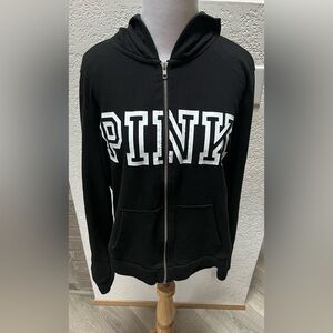 PINK VS Full Zip Up Hoodie Block Logo Black White Large
